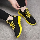 abordables Baskets-baskets de sport noires et jaunes pour hommes avec maille respirante et design léger pour le sport et les vêtements décontractés