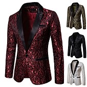 economico Blazer da uomo-Per uomo Giubbotto Giacca Strada Attività commerciale Tenere al caldo Traspirante Tasche Jacquard Autunno Inverno Floreale Streetwear Elegante Bavero a lancia Standard Cotone Standard Nero Bianco