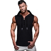 preiswerte Fitness Tank-Tops-Herren Lauf-Tanktop Workout-Tanktop Tasche Mit Kapuze Ärmellos Kapuzensweatshirt Sommer Einfarbig Baumwolle Komfort Weich Feuchtigkeitsableitend Atmungsaktiv Fitnesstraining Sport und Fitness