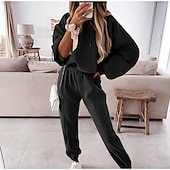 cheap Women&#039;s Tracksuit-Women&#039;s Active Streetwear Tracksuit Pants Sets Sweatshirt Long Sleeve Hooded Solid Color Sports Outdoor Casual Black White Green Fall &amp; Winter Regular Fit