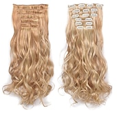 voordelige Synthetische extensies-clip in haarverlenging 20 inch 16 clips lang synthetisch haar hittebestendig haarstukje natuurlijk golvend ombre haarstuk 6 stks/set