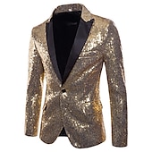 billiga Herrars klassiska kavajer-Herr Kavaj Prestanda Cocktailfest Punkmode Vår Höst Paljett Ensfärgat Ficka Skinande Enkelknäppt med Ett Knapphål Blazer Silver Svart Rubinrött Blå