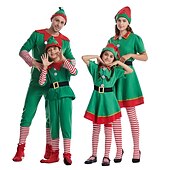 billiga Vuxna juldräkter-jultomten Alf Klänningar Kläder Semester klänning Alvdräkt Herr Pojkar Jul Karnival Maskerad Maskerad Cosplay kostym Jul Vuxna Fest Jul Semester Topp Byxor Skärp Strumpor Hatt