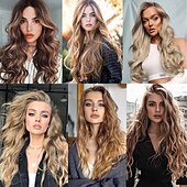 voordelige Synthetische extensies-clip in haarverlenging 20 inch 16 clips lang synthetisch haar hittebestendig haarstukje natuurlijk golvend ombre haarstuk 6 stks/set