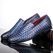 billige Slip-ons og loafers til herrer-blå vevde loafers i imitert skinn for menn - stilige slip-on sko for formelle og uformelle anledninger