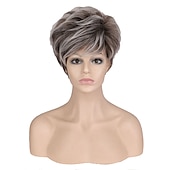 voordelige oudere pruik-bruine pruiken voor vrouwen synthetische pruik blond krullend bouncy curl pixie cut pruik korte lichtblonde synthetisch haar vrouwen pruik