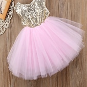 preiswerte Partykleider-Kinder Kleinkind Mädchen Kleid Einfarbig Ärmellos Leistung Party Ferien Pailletten Basic Schön Süß Acryl Sommer Rosa Rote