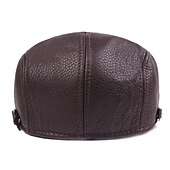 cheap Men&#039;s Hats-Men&#039;s Flat Cap Black Brown PU Pure Color 1920s Fashion Vintage Casual Outdoor Street Daily Pure Color Windproof Comfort Breathable Fashion
