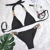 abordables Ensemble de bikinis-Femme Normal Maillots de Bain Bikinis 2 pièces Tanga Maillot de bain Paillettes Vacances Mode Couleur unie Plonger Sans Manches Maillots de bain