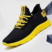 abordables Baskets-baskets de sport noires et jaunes pour hommes avec maille respirante et design léger pour le sport et les vêtements décontractés