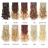 cheap Synthetic  Extensions-Synthetic Hair Curly Clip In Wig Extension 16 Clips In Hair Extension Hair Pieces Fake Hair Extension Synthetic 49 Colors