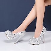 halpa Puolimuodollinen-naisten hopeakivikoristeiset korkokengät – lumoavat morsius- tai iltakengät häihin ja erikoistilaisuuksiin