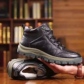 preiswerte Winter- und Schneestiefel-Herren Stiefel Schneestiefel Winterstiefel Komfort Schuhe Fleece-Futter Wandern Vintage Sport Klassisch Outdoor Täglich Leder Warm Stiefeletten / Stiefeletten Schnürsenkel Schwarz Braun Herbst Winter