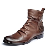 cheap Ankle Boots-Men&#039;s Brown Faux Leather Ankle Boots with Embossed Crest, Classic Vintage Style for Formal and Casual Occasions