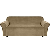 abordables Funda de sofá-Funda de sofá elástica de terciopelo elástico, para sofá seccional, sillón, sofá de dos plazas, burdeos, rojo, 4 o 3 plazas, en forma de L, color liso, suave y duradera