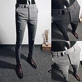 ieftine Subţire-Bărbați Costume Slab Pantaloni Pantaloni creion Buzunar Simplu Respirabil Ελαστικό Lungime până la glezne Nuntă Birou Afaceri Bumbac Șic &amp; Modern Casual Subțire Negru Gri Strech