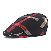 economico Cappelli da uomo-Per uomo Cappello basco Nero Rosso Cotone Bicolore La moda degli anni &#039;20 Informale Esterno Esterno Giornaliero A quadri Protezione solare Comfort Caldo Traspirante