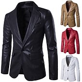 cheap Faux Leather Jackets-Men&#039;s Jacket Faux Leather Jacket Blazer Wedding Business Thermal Warm Rain Waterproof Pocket Fall Solid Color Business Elegant Turndown Regular Faux Leather Regular Fit Black White Red Khaki Jacket