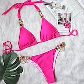 abordables Ensemble de bikinis-Femme Normal Maillots de Bain Bikinis 2 pièces Tanga Maillot de bain Paillettes Vacances Mode Couleur unie Plonger Sans Manches Maillots de bain