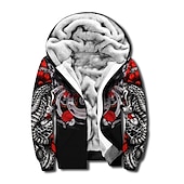 cheap Men&#039;s Fleece Hoodie-Men&#039;s Dragon Graphic Prints Hoodie Hoodies Sweatshirt Hoodie Long Sleeve Hooded Sweatshirt Hooded Sportswear 3D Print Casual Daily Sports Black Zipper Print Fall &amp; Winter Designer