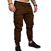 cheap Cargo Pants-Men&#039;s Cargo Pants Cargo Trousers Trousers Drawstring Elastic Waist Solid Color Full Length Casual Daily Streetwear Basic Black White