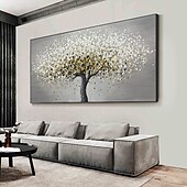 abordables Peintures fleurs/botaniques-Manuel(le) Fait à la main Peinture à l&#039;huile Hang-peint Peint à la main Panoramique horizontal Abstrait A fleurs / Botanique Moderne Réalisme Toile roulée (sans cadre)