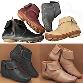 abordables Botines-Mujer Botas Tallas Grandes Color sólido Botines Botines Tacón Plano Dedo redondo PU Vino Negro Marrón