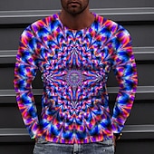 billiga 3D T-shirts-Herr 3D Print T-shirt Långärmad T-shirt 3D-tryck Rund hals Skjorta Sport Mode Sportkläder Utomhus Semester Gata Rubinrött Blå Grön Höst Kläder S M L XL XXL XXXL 4XL