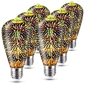 baratos Lâmpadas Filamento de LED-6 peças 3 peças 1 peça lâmpada 3d de fogos de artifício st64 lâmpada led 5w e27 e26 rgb fada estrela brilho decoração lâmpada festa lâmpada de vitral ac220v ac120v
