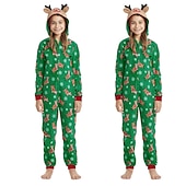 cheap Pajamas-Family Christmas Family Pajamas Pajamas Deer Sports Print Red Royal Blue Green Long Sleeve Mommy And Me Outfits Active Matching Outfits