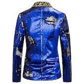 preiswerte Herren Klassische Blazer-Herren Jacke Blazer Sakko Party Strasse warm Atmungsaktiv Pailletten Tasche Herbst Winter Feste Farbe Strassenmode Brautkleider schlicht Steigendes Revers Standard Regular Fit Schwarz Rote Blau