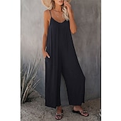 olcso alkalmi kombiné-női jumpsuit egyszínű v nyak ünnepnapi kirándulás széles lábszár laza spagetti pántos khaki 3xl nyári