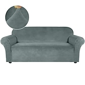 abordables Funda de sofá-Funda de sofá elástica de terciopelo elástico, para sofá seccional, sillón, sofá de dos plazas, burdeos, rojo, 4 o 3 plazas, en forma de L, color liso, suave y duradera