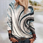 billiga Konst &amp; Design Toppar-dam sweatshirt tröja oljemålningstryck fritidssport 3d-tryck aktiv streetwear hoodies tröjor blå grå orange comfrt andas mjukt tyg