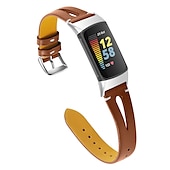 Недорогие Ремешки для часов Fitbit-Ремешок для часов для Фитбит Charge 5 Натуральная кожа Замена Ремень Металлическая застежка Регулируется Женщины мужчины Цветочный принт Браслет