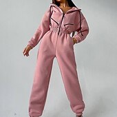 billige Joggedress for kvinner-Dame Aktiv Gatemote Joggedress Buksesett Langermet Med hette Helfarge Avslappet Helg Svart Hvit Rosa Høst vinter Normal