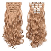 voordelige Synthetische extensies-clip in haarverlenging 20 inch 16 clips lang synthetisch haar hittebestendig haarstukje natuurlijk golvend ombre haarstuk 6 stks/set