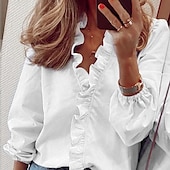 abordables Tops elegantes-Mujer Camisa Blusa Blanco Naranja Verde Trébol Graphic Floral Volante Ajuste de encaje Manga Larga Casual Diario Básico Elegante Escote en Pico Flor S