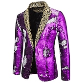 preiswerte Herren Klassische Blazer-Herren Jacke Blazer Sakko Party Strasse warm Atmungsaktiv Pailletten Tasche Herbst Winter Feste Farbe Strassenmode Brautkleider schlicht Steigendes Revers Standard Regular Fit Schwarz Rote Blau