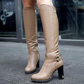 preiswerte Modische Stiefel-Kniehohe Damenstiefel mit Schnallendetail und warmem Plüschfutter – stilvolles Winterschuhwerk für die Freizeit und den Abend