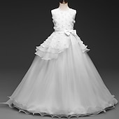 preiswerte Blumenmädchenkleider-kinderkleidung Mädchen Blumenmädchen Kleid Kleid Einfarbig Ärmellos Leistung Hochzeit Party Spitze Rüschen Gitter Kuschelig Prinzessin Polyester Maxi A Linie Kleid Tüll-Kleid Blumenmädchenkleid