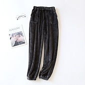 preiswerte Damen Schlafoberteile und -unterteile-Damen Pyjamahose Pjs reine Farbe schlichter Plüsch Komfort Zuhause Alltagsbett Fleece Geschenk lange Hose elastische Taille Herbst Winter Home Outfits