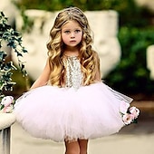 preiswerte Partykleider-Kinder Kleinkind Mädchen Kleid Einfarbig Ärmellos Leistung Party Ferien Pailletten Basic Schön Süß Acryl Sommer Rosa Rote