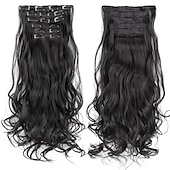 cheap Synthetic  Extensions-Synthetic Hair Curly Clip In Wig Extension 16 Clips In Hair Extension Hair Pieces Fake Hair Extension Synthetic 49 Colors