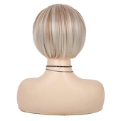 economico Parrucche trendy sintetiche-parrucche bionde per le donne parrucche bionde corte per le donne bianche parte laterale sintetica a strati parrucca bob dritta festa di halloween capelli cosplay parrucche per feste di natale