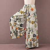 preiswerte weites Bein und hohe Taille-Damen Normal Weite Hosenbeine Weites Bein Hosen Hose Baggy-Hosen Mode Volle Länge Mittlere Taille Blume / Blumenmuster Seitentaschen Baggy Hoher Schnitt Komfort Unelastisch Lässig Wochenende Gelb
