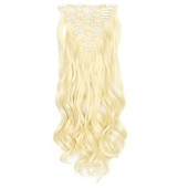 abordables Clip dans les extensions-7 pièces/ensemble 22 postiches ondulés bouclés 16 clips dans de faux cheveux de style clip synthétique dans les extensions de cheveux résistant à la chaleur pour les femmes filles