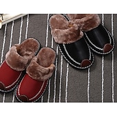 preiswerte Hausschuhe und Flip-Flops für Herren-Herren Hausschuhe &amp; Flip-Flops Pelzfutter Warme Hausschuhe Fleece-Hausschuhe Casual Heim PU Schwarz Leicht Braun Braun Winter