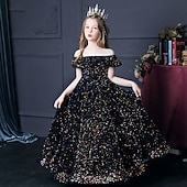 halpa Juhlamekot-Lapset Tyttöjen Mekko Yhtenäinen Lyhythihainen Juhla Syntymäpäivä Rypytetty Silmukka söpö tyyli Prinsessa Polyesteri Maxi A linjainen mekko Tyllimekko Syksy Talvi 3-12 vuotta Hopea Musta Rubiini