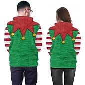 billige Morsomme julegensere og -gensere-Alv Jerseysjakke Hattetrøje Alvekostyme Pullover 3D-utskrift Par Herre Dame Jul Karneval Maskerade Jul Spesiell Familiematchende antrekk Voksne Fest Jul Feriereise Topp